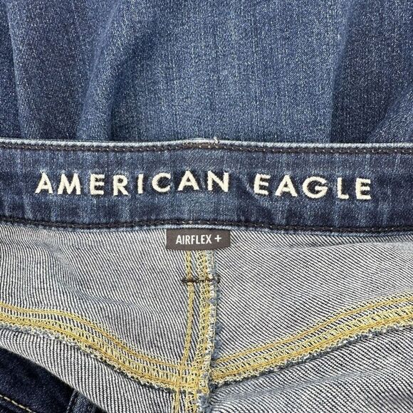 American Eagle Slim Straight Jeans Airflex Blue Denim Mens Size 31x32 Distressed - Picture 9 of 10